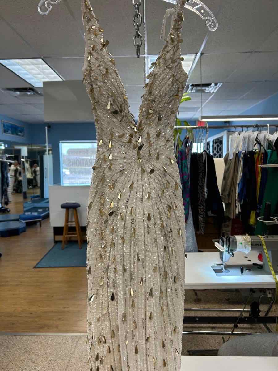 Gold teardrop sequin gown